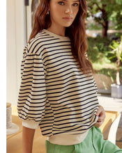 Load image into Gallery viewer, Restocked! Shannon Cream and Black Striped Puff Sleeve Top