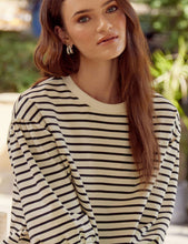 Load image into Gallery viewer, Restocked! Shannon Cream and Black Striped Puff Sleeve Top