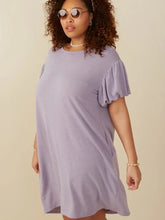Load image into Gallery viewer, Brittany Puff Sleeve French Terry Knit Dress in Lilac