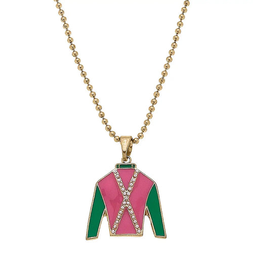 Justify Jockey Silk Enamel Pendant Necklace in Pink and Green