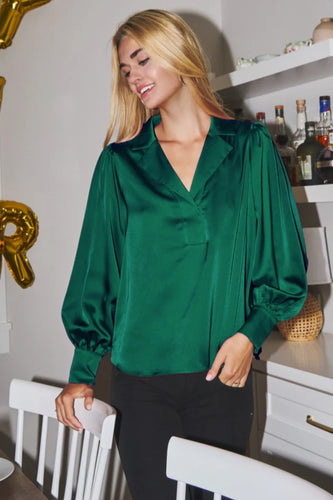 Lillian Satin Long Sleeve Collared Top