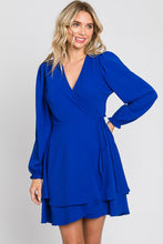 Load image into Gallery viewer, Anna Royal Blue Long Sleeve Wrap Dress