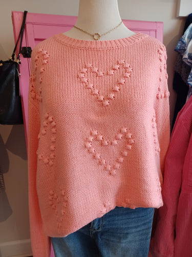 Stella Pink Heart Knit Pom Pom Sweater