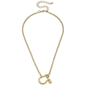 Hayden Box Chain Horsebit Necklace in Shiny Gold