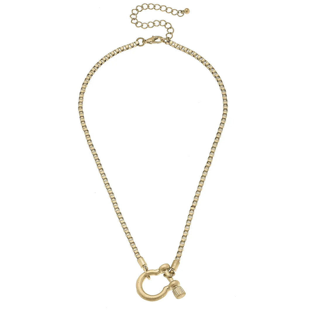 Hayden Box Chain Horsebit Necklace in Shiny Gold