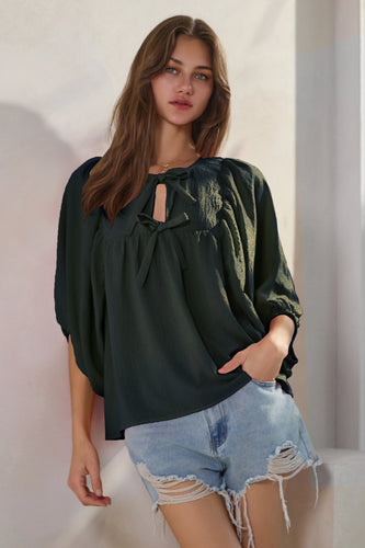 Jayma Batwing 3/4 Sleeve Top in Hunter Green