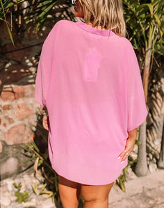 Tiffany Oversized V-Neck Top in Bubble Gum Pink