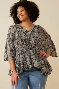 Ophelia Paisley Print Dolman Peplum Top