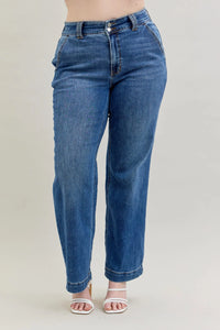 High Rise Double Button Wide Leg Jeans