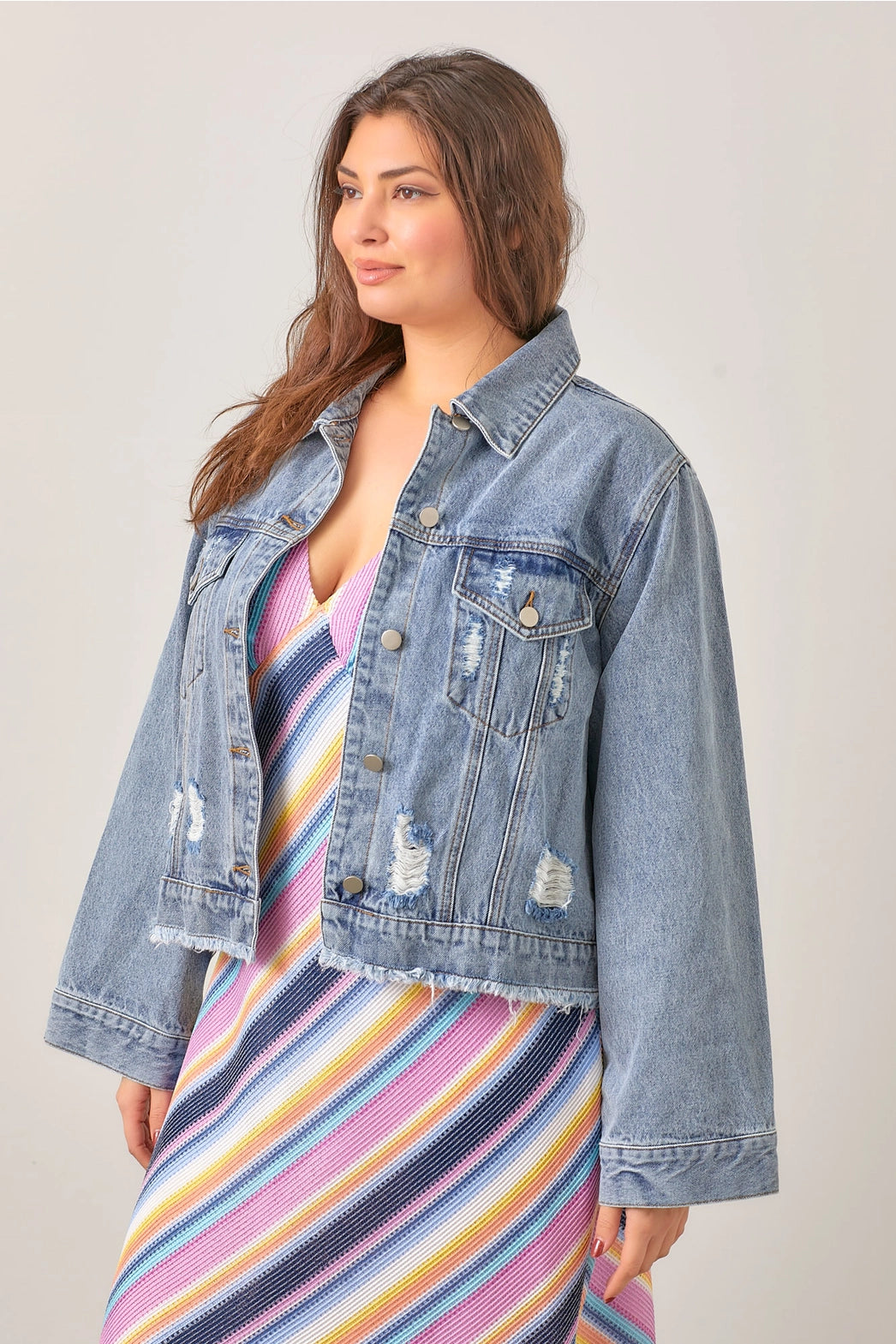 Cecilia Distressed Denim Cropped Jacket