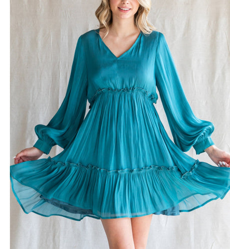 Stella Teal Shimmer Chiffon Dress