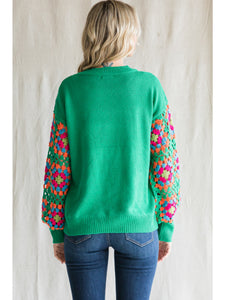 Restocked! Kayla Emerald Crochet Sleeve Sweater