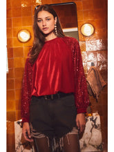 Load image into Gallery viewer, Melanie Velvet Sequin Top in Black or Red