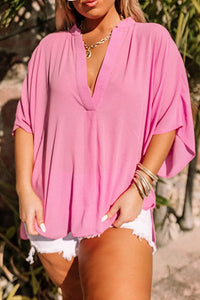 Tiffany Oversized V-Neck Top in Bubble Gum Pink