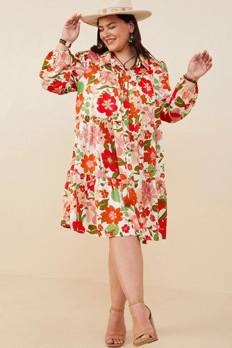 Ami Retro Floral Button Down Tiered Tunic Dress