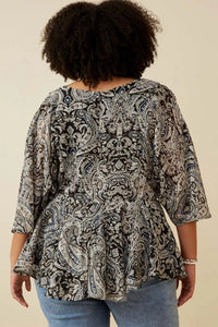 Ophelia Paisley Print Dolman Peplum Top
