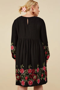 Kellie Embroidered Long Sleeve Scoop Neck Dress