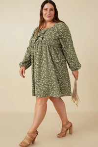 Haley Ditsy Floral Tie Front Smocked Back Dress