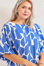 Load image into Gallery viewer, Ciara Puff Sleeve Abstract Print Dress in Cerulean