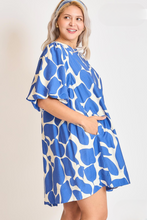Load image into Gallery viewer, Ciara Puff Sleeve Abstract Print Dress in Cerulean