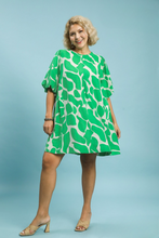 Load image into Gallery viewer, Ciara Puff Sleeve Abstract Print Dress in Island Green