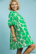 Load image into Gallery viewer, Ciara Puff Sleeve Abstract Print Dress in Island Green