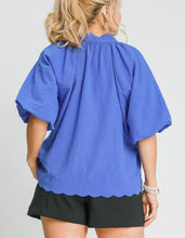 Load image into Gallery viewer, Restocked! Kayce Puff Sleeve Scallop Trim Top in Ocean