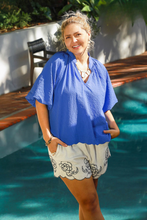 Load image into Gallery viewer, Restocked! Kayce Puff Sleeve Scallop Trim Top in Ocean