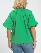 Load image into Gallery viewer, Kayce Puff Sleeve Scallop Trim Top in Green