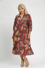 Load image into Gallery viewer, Layla Abstract Print Puff Sleeve Midi Dress in Brown