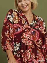 Load image into Gallery viewer, Layla Abstract Print Puff Sleeve Midi Dress in Burgundy