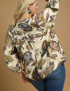 Whitney Fall Floral Print Top in Cream