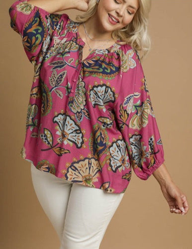 Whitney Fall Floral Print Top in Pink