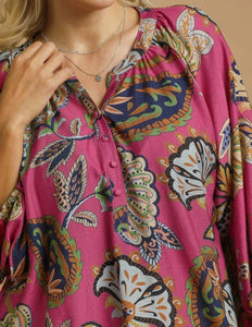 Whitney Fall Floral Print Top in Pink