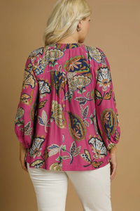 Whitney Fall Floral Print Top in Pink
