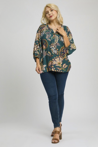 Whitney Fall Floral Print Top in Teal