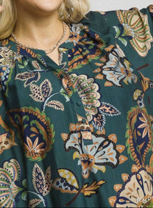 Whitney Fall Floral Print Top in Teal