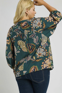 Whitney Fall Floral Print Top in Teal