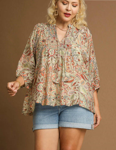 New Color! Sara Floral Paisley Boho Top