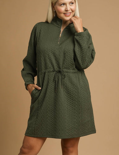 Sophie Cable Knit Dress in Olive