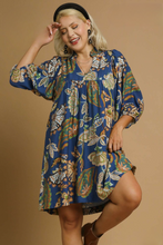 Load image into Gallery viewer, Lola Abstract Print Puff Sleeve Babydoll Dress in Navy