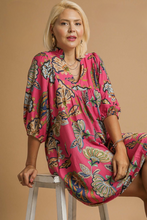 Load image into Gallery viewer, Lola Abstract Print Puff Sleeve Babydoll Dress in Pink