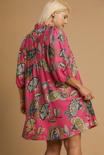 Load image into Gallery viewer, Lola Abstract Print Puff Sleeve Babydoll Dress in Pink