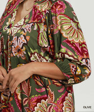 Load image into Gallery viewer, New Color! Lola Abstract Print Puff Sleeve Babydoll Dress in Olive