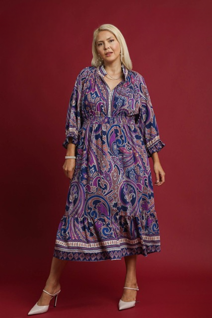 Hazel Purple and Indigo Paisley Midi Dress