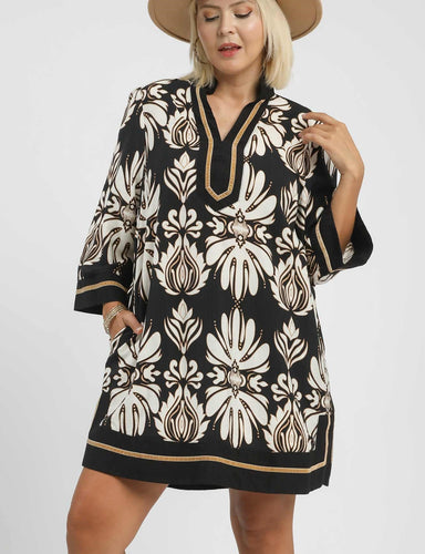 Charlotte Baroque Floral Tunic Dress in Black