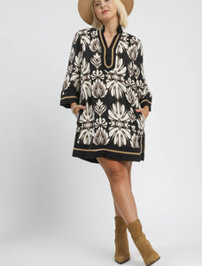 Charlotte Baroque Floral Tunic Dress in Black