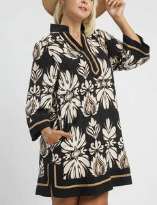 Charlotte Baroque Floral Tunic Dress in Black