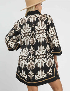 Charlotte Baroque Floral Tunic Dress in Black