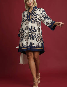 Charlotte Baroque Floral Tunic Dress in Navy